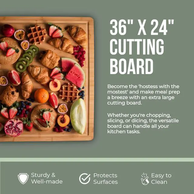 Alt view image 2 of 7 - Gigantic Extra Large Cutting Board for Kitchens 36 x 24 - Heavy Duty Bamboo Chopping Boards Butcher Block Meat & Veg - Large Wooden Gas Stove Top & Countertop (36x24) Giant Noodle and Pasta Board XXXL