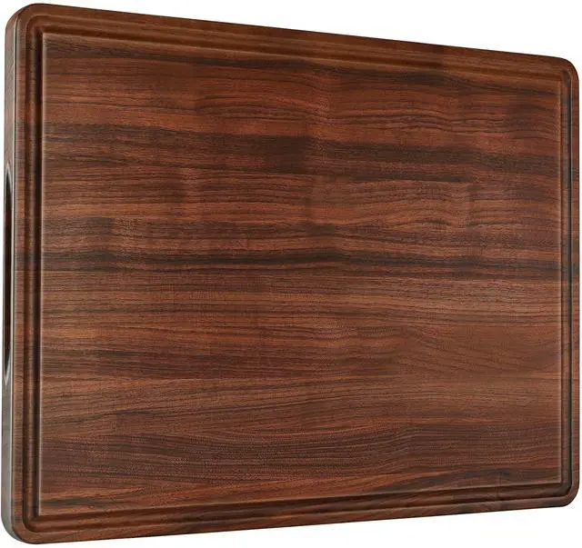 Main image of AZRHOM XXL Large Walnut Wood Cutting Board for Kitchen 24x18 (Gift Box) with Juice Groove Handles Non-slip Mats Thick Reversible Butcher Block Chopping Board