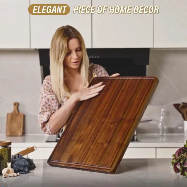 Alt view image 7 of 7 - AZRHOM XXL Large Walnut Wood Cutting Board for Kitchen 24x18 (Gift Box) with Juice Groove Handles Non-slip Mats Thick Reversible Butcher Block Chopping Board