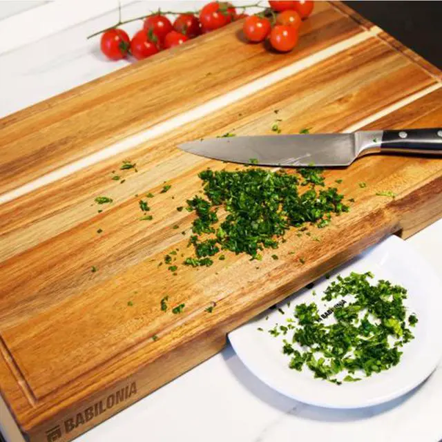 Alt view image 5 of 7 - XXL Acacia Cutting Board for Kitchen 24 x 15 Inch (ExtraThick 1.6") Non Toxic Wood Chopping Board for Meat, Cheese, Wooden Charcuterie Boards with Handle, Hardwood Butcher Block (Oil & Plate Included)