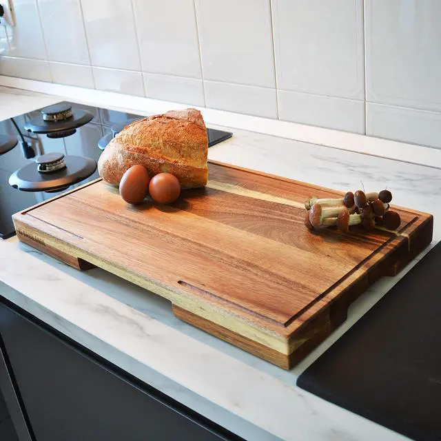 Alt view image 6 of 7 - XXL Acacia Cutting Board for Kitchen 24 x 15 Inch (ExtraThick 1.6") Non Toxic Wood Chopping Board for Meat, Cheese, Wooden Charcuterie Boards with Handle, Hardwood Butcher Block (Oil & Plate Included)
