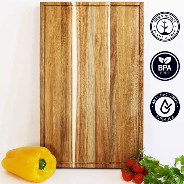 Alt view image 4 of 7 - XXL Acacia Cutting Board for Kitchen 24 x 15 Inch (ExtraThick 1.6") Non Toxic Wood Chopping Board for Meat, Cheese, Wooden Charcuterie Boards with Handle, Hardwood Butcher Block (Oil & Plate Included)