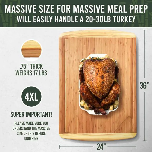 Alt view image 2 of 7 - GREENER CHEF 36 x 24 Inch Extra Large Bamboo Cutting Board with Lifetime Replacements 4XL Butcher Block, Oversized Carving & Charcuterie Board, Stovetop Cover for Kitchen Counter Space
