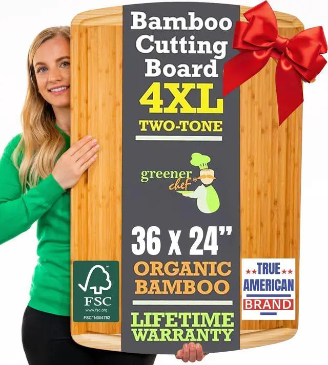 Main image of GREENER CHEF 36 x 24 Inch Extra Large Bamboo Cutting Board with Lifetime Replacements 4XL Butcher Block, Oversized Carving & Charcuterie Board, Stovetop Cover for Kitchen Counter Space
