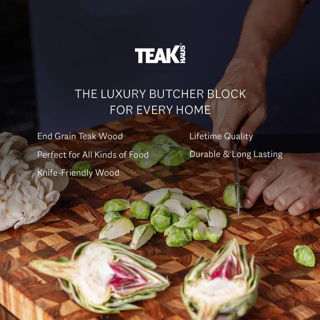 Alt view image 4 of 7 - Teakhaus Butcher Block Cutting Board - Large Wooden Cutting Board - Holiday Gift Ideas for Men and Women - Gift-Ready End Grain Wood, Knife Friendly - FSC Certified
