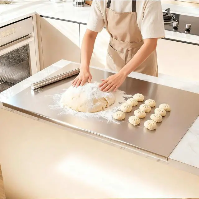 Main image of tonchean Extra Large 304 Stainless Steel Chopping Board with Lip, 35.4x 22.8Steel Cutting Board with Rolling Pin, Metal Noodle Board Pastry Board Kneading Dough Board for Kitchen Restaurant