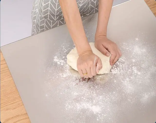 Alt view image 3 of 7 - tonchean Extra Large 304 Stainless Steel Chopping Board with Lip, 35.4x 22.8Steel Cutting Board with Rolling Pin, Metal Noodle Board Pastry Board Kneading Dough Board for Kitchen Restaurant