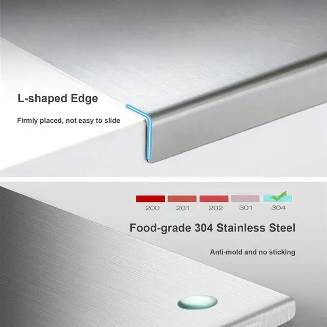 Alt view image 4 of 7 - tonchean Extra Large 304 Stainless Steel Chopping Board with Lip, 35.4x 22.8Steel Cutting Board with Rolling Pin, Metal Noodle Board Pastry Board Kneading Dough Board for Kitchen Restaurant