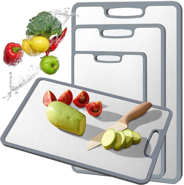 Main image of Titanium Cutting Board Set of 3, Double-sided non-slip edging Pure Titanium Chopping Board for Kitchen - Safety and slip resistance Hand Guard Durable and easy to clean (3-Piece S/M/L)