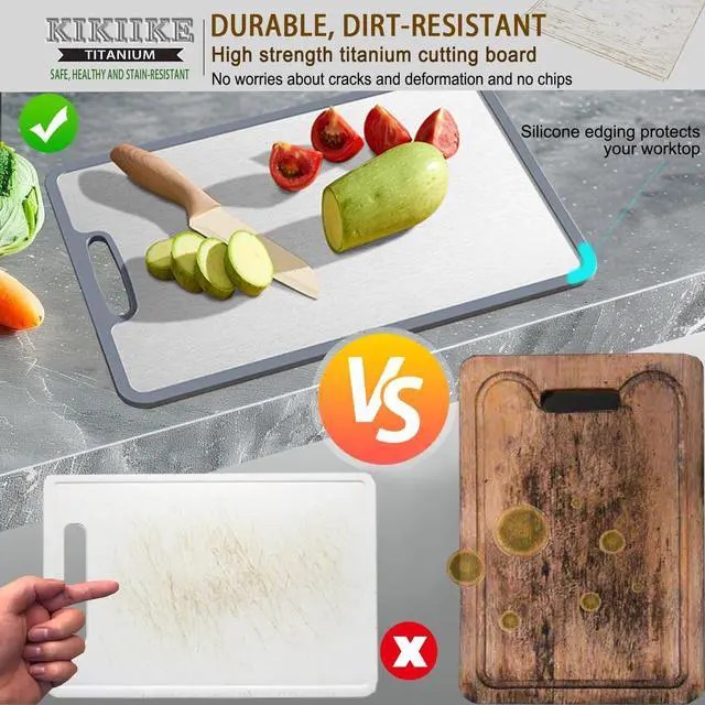 Alt view image 2 of 6 - Titanium Cutting Board Set of 3, Double-sided non-slip edging Pure Titanium Chopping Board for Kitchen - Safety and slip resistance Hand Guard Durable and easy to clean (3-Piece S/M/L)