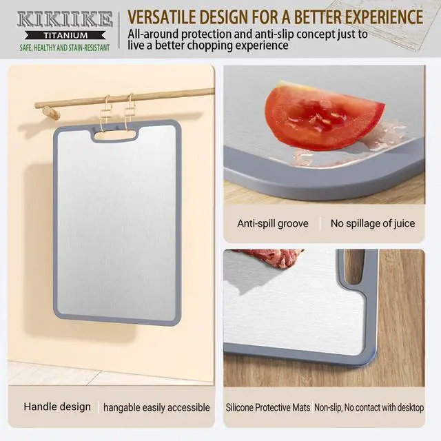 Alt view image 3 of 6 - Titanium Cutting Board Set of 3, Double-sided non-slip edging Pure Titanium Chopping Board for Kitchen - Safety and slip resistance Hand Guard Durable and easy to clean (3-Piece S/M/L)