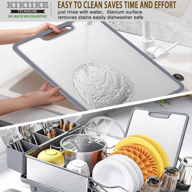 Alt view image 4 of 6 - Titanium Cutting Board Set of 3, Double-sided non-slip edging Pure Titanium Chopping Board for Kitchen - Safety and slip resistance Hand Guard Durable and easy to clean (3-Piece S/M/L)