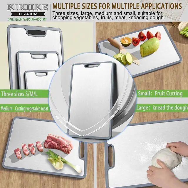 Alt view image 5 of 6 - Titanium Cutting Board Set of 3, Double-sided non-slip edging Pure Titanium Chopping Board for Kitchen - Safety and slip resistance Hand Guard Durable and easy to clean (3-Piece S/M/L)