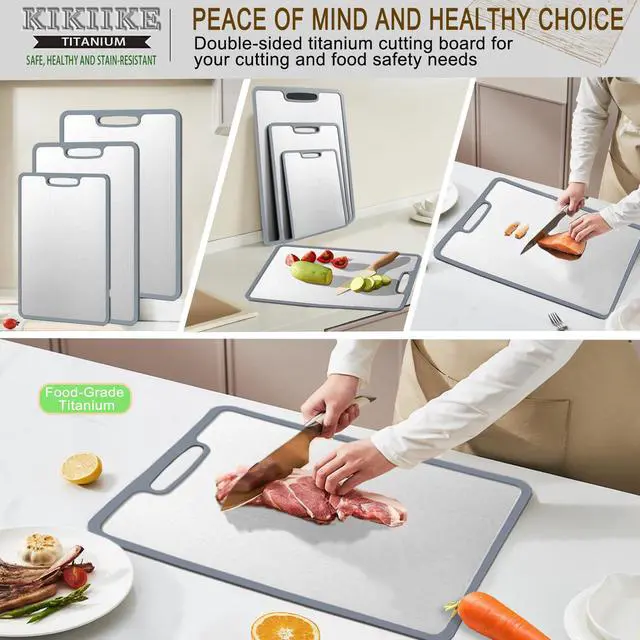 Alt view image 6 of 6 - Titanium Cutting Board Set of 3, Double-sided non-slip edging Pure Titanium Chopping Board for Kitchen - Safety and slip resistance Hand Guard Durable and easy to clean (3-Piece S/M/L)