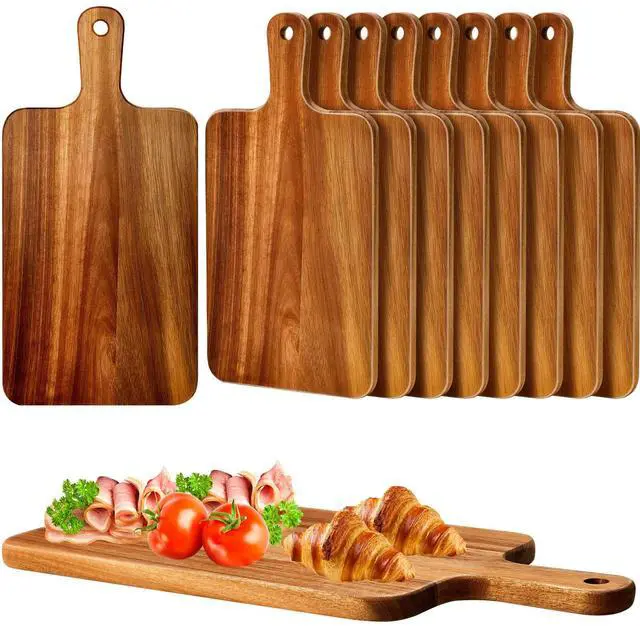 Main image of Nuenen 10 Pcs Wood Cutting Board with Handle 15.7 x 7.8 Inch Acacia Wooden Serving Kitchen Chopping Boards for Pizza, Bread, Cheese, Charcuterie, Fruit, Vegetables(Acacia)
