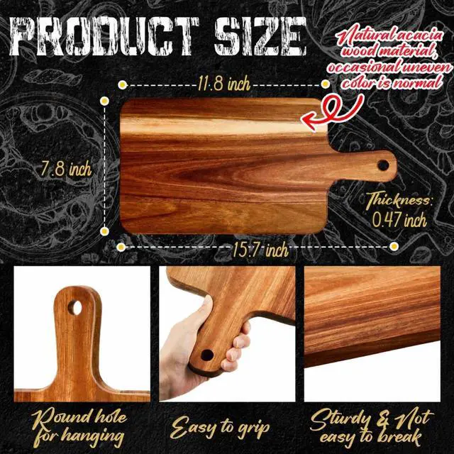 Alt view image 2 of 6 - Nuenen 10 Pcs Wood Cutting Board with Handle 15.7 x 7.8 Inch Acacia Wooden Serving Kitchen Chopping Boards for Pizza, Bread, Cheese, Charcuterie, Fruit, Vegetables(Acacia)