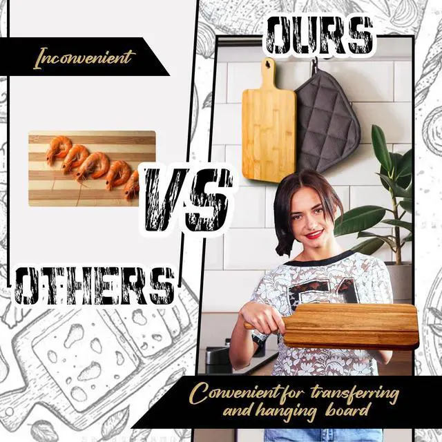 Alt view image 3 of 6 - Nuenen 10 Pcs Wood Cutting Board with Handle 15.7 x 7.8 Inch Acacia Wooden Serving Kitchen Chopping Boards for Pizza, Bread, Cheese, Charcuterie, Fruit, Vegetables(Acacia)