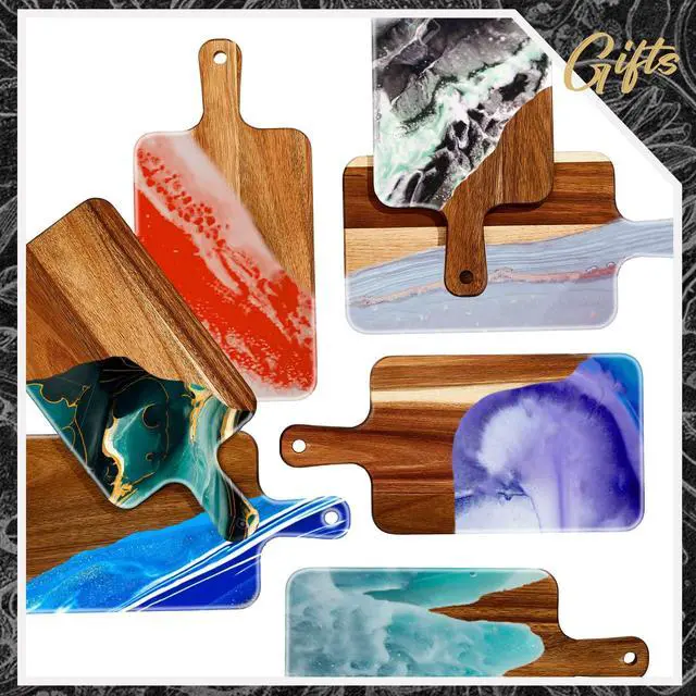 Alt view image 6 of 6 - Nuenen 10 Pcs Wood Cutting Board with Handle 15.7 x 7.8 Inch Acacia Wooden Serving Kitchen Chopping Boards for Pizza, Bread, Cheese, Charcuterie, Fruit, Vegetables(Acacia)