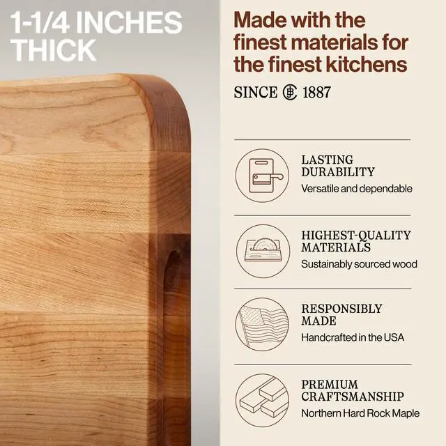 Alt view image 3 of 7 - John Boos Chop-N-Slice Series Rectangular Maple Cutting Board, 20" x 14" x 1.25", 10 lb Reversible Edge-Grain Butcher Block with Finger Grips, Made in the USA