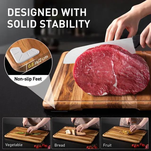 Alt view image 6 of 7 - 4 Pack Teak Wood Cutting Board Set for Kitchen Heavy Duty Non Toxic Non Slip Solid Thick Wood Haus Chopping Board Extra Large Big Small Meat Best Essential House Warming Hostess Host Gift
