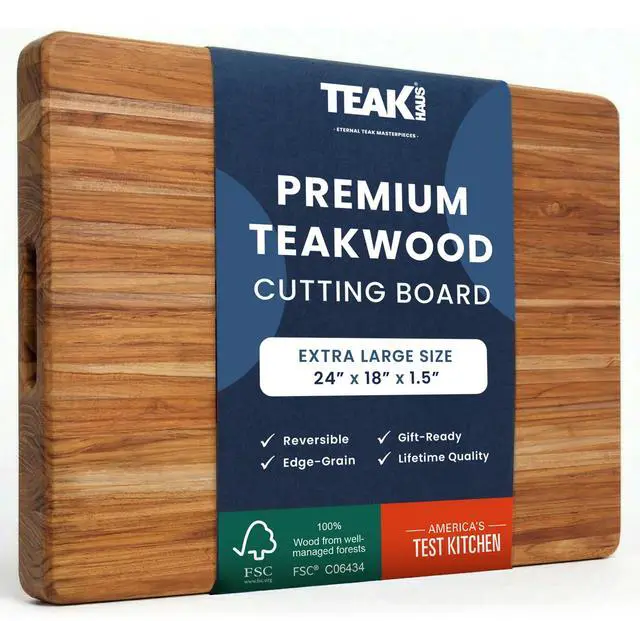 Main image of Teakhaus Cutting Board - Extra Large (XL) Teak Wood Cutting Board 24L x 18W x 1.5 Thick - Sustainably Harvested and FSC Certified - Knife Friendly with Natural Oil Finish