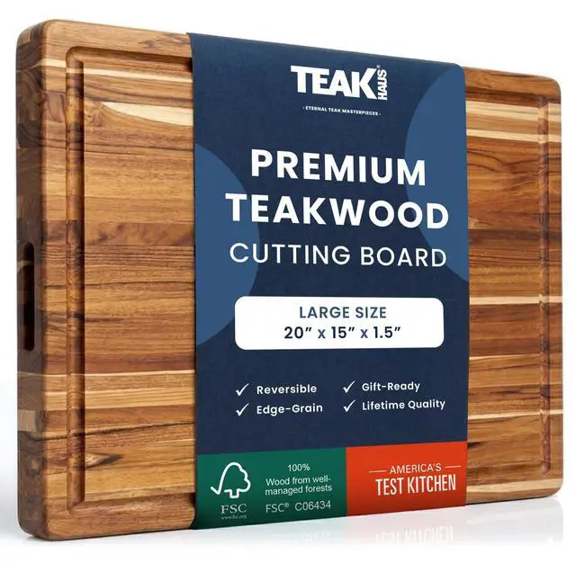 Main image of Teakhaus Carving Board with Juice Groove - Large (L) Teak Wood Cutting Board 20L x 15W x 1.5 Thick - Sustainably Harvested & FSC Certified - Knife Friendly with Beeswax Oil Finish