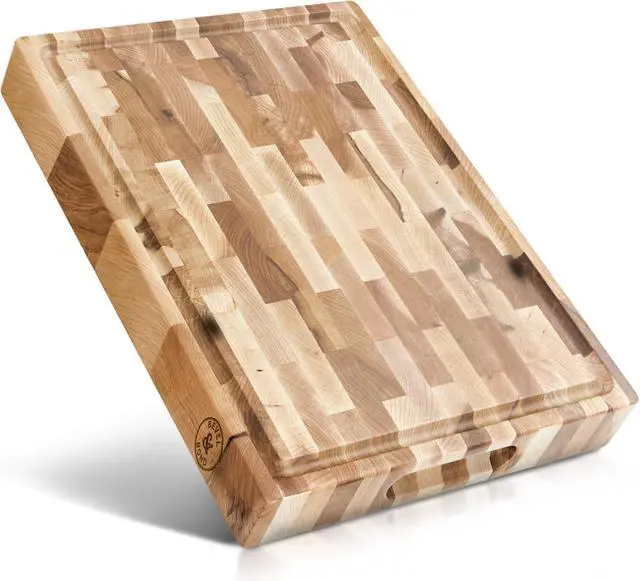 Main image of Maple End-Grain Cutting Board Made in USA 17 x 13 x 1.75 (10 lbs) - Thick Butcher Block Juice Groove, Non-Slip Feet Food-Safe Mineral Oil Finish Premium Gift Box