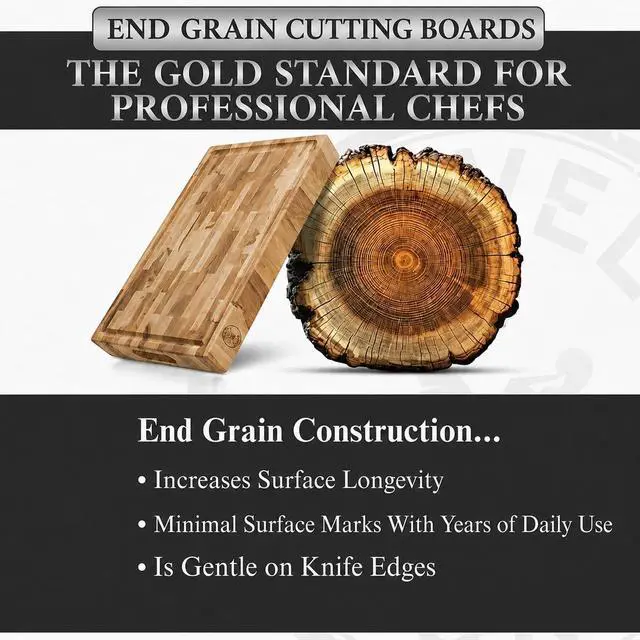 Alt view image 3 of 7 - Maple End-Grain Cutting Board Made in USA 17 x 13 x 1.75 (10 lbs) - Thick Butcher Block Juice Groove, Non-Slip Feet Food-Safe Mineral Oil Finish Premium Gift Box