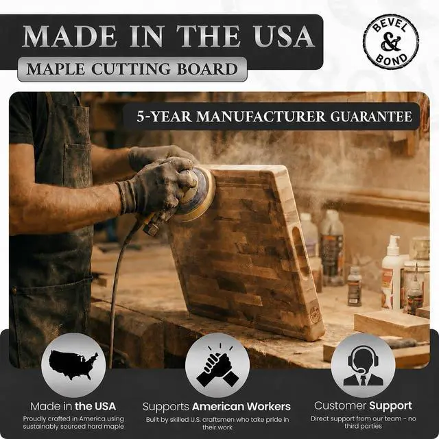 Alt view image 5 of 7 - Maple End-Grain Cutting Board Made in USA 17 x 13 x 1.75 (10 lbs) - Thick Butcher Block Juice Groove, Non-Slip Feet Food-Safe Mineral Oil Finish Premium Gift Box