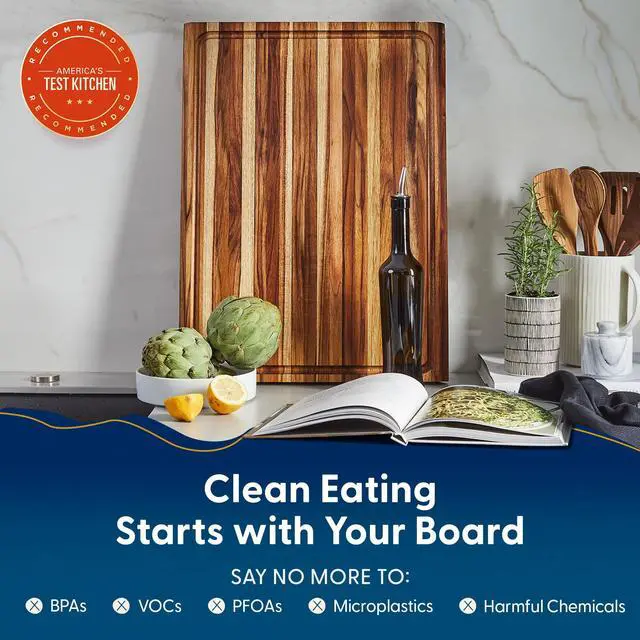 Alt view image 3 of 7 - Sonder Los Angeles Highland Extra Large Cutting Board | Teak Edge Grain Cutting Board for Kitchen with Juice Groove | Perfect for Charcuterie | Gift Box Included | 23x17x1.5 in