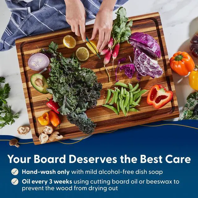 Alt view image 5 of 7 - Sonder Los Angeles Highland Extra Large Cutting Board | Teak Edge Grain Cutting Board for Kitchen with Juice Groove | Perfect for Charcuterie | Gift Box Included | 23x17x1.5 in