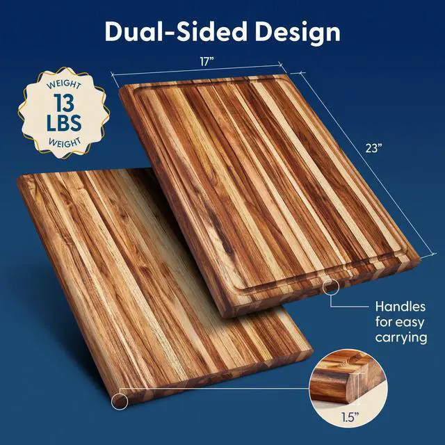 Alt view image 2 of 7 - Sonder Los Angeles Highland Extra Large Cutting Board | Teak Edge Grain Cutting Board for Kitchen with Juice Groove | Perfect for Charcuterie | Gift Box Included | 23x17x1.5 in