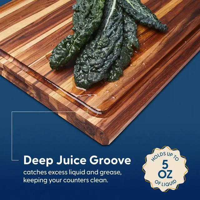 Alt view image 4 of 7 - Sonder Los Angeles Highland Extra Large Cutting Board | Teak Edge Grain Cutting Board for Kitchen with Juice Groove | Perfect for Charcuterie | Gift Box Included | 23x17x1.5 in