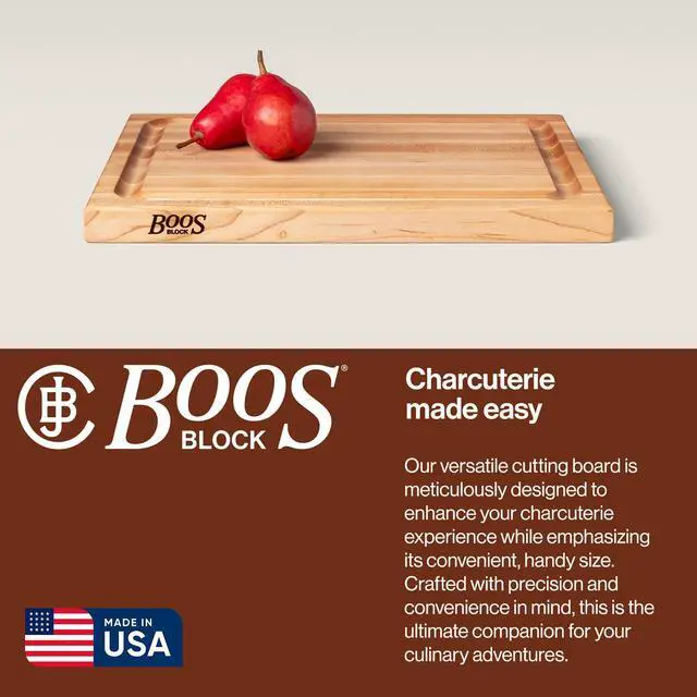 Alt view image 4 of 7 - John Boos CB Series Rectangular Wooden Maple Cutting Board 20x15 1.5 Thick, 12-lb Reversible Butcher Block with Juice Groove, Edge-Grain & Finger Grips Made in the USA