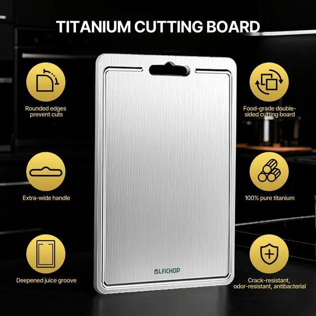 Alt view image 4 of 7 - 3pcs 100% Pure Titanium Cutting Boards with Juice Groove, Double-Sided Non-Toxic Chopping Boards for kitchen Meat, Vegetables and Fruits, Dishwasher Safe, Grey(9"×12" / 10"×14" / 12"×18")