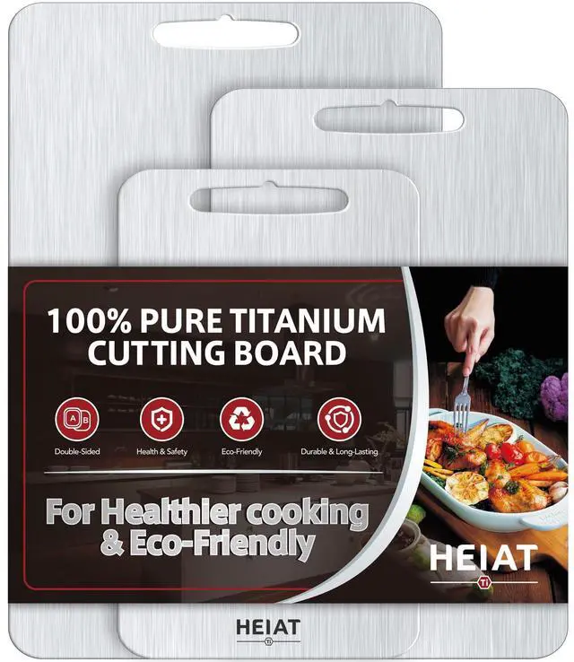 Main image of Titanium Cutting Board Set of 3, 100% Pure Titanium Cutting Boards for Kitchen,Double-Sided Chopping Boards for Raw & Cooked Food, Non-Toxic, Handles Included, Dishwasher Safe(M+L+XL)