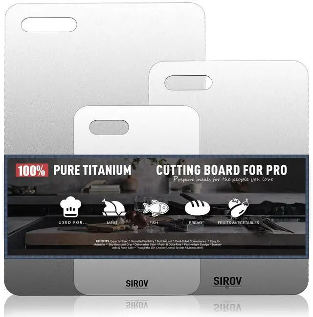 Main image of Katori Titanium Cutting Board, 100% Pure Titanium Cutting Boards For Kitchen, Best Non Toxic chopping board, Dishwasher safe, Hygiene and Durability for Meat and fruit, New Package Design (3 PCS)