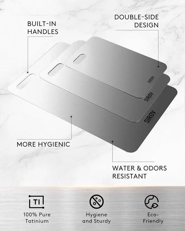 Alt view image 6 of 7 - Katori Titanium Cutting Board, 100% Pure Titanium Cutting Boards For Kitchen, Best Non Toxic chopping board, Dishwasher safe, Hygiene and Durability for Meat and fruit, New Package Design (3 PCS)