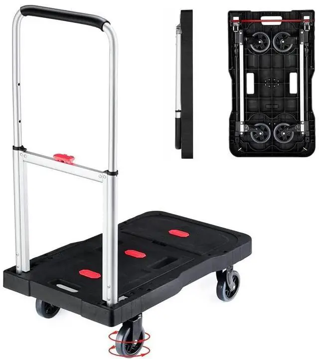 Main image of Double Rhombus Folding Hand Truck Platform Truck 330 Lbs Heavy Duty Dolly Cart with Wheels, Fully Folded Push Cart, Portable Trolley Utility Cart for Easy Storage, Garage Moving Shopping Home Office