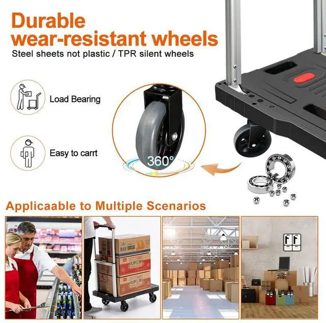 Alt view image 6 of 7 - Double Rhombus Folding Hand Truck Platform Truck 330 Lbs Heavy Duty Dolly Cart with Wheels, Fully Folded Push Cart, Portable Trolley Utility Cart for Easy Storage, Garage Moving Shopping Home Office