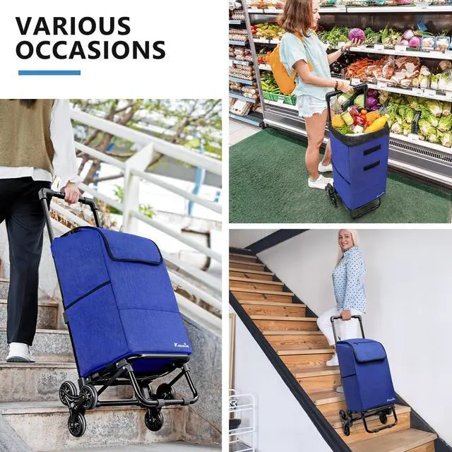 Alt view image 6 of 7 - KEDSUM 2 in 1 Stair Climbing Cart, 60L/300LBS Grocery Cart on Wheels for Stairs, Shopping Carts for Groceries with Removable Waterproof Bag, Folding Shopping Carts for Stairs, Blue
