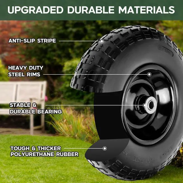 Alt view image 3 of 6 - Taifa 4 PCS 13 Inch Rubber Solid Flat Free Replacement Tires and Wheels 4.00-6 with 5/8'' Axle Bore Hole, Air Less Wheel for Wheelbarrow/Wagon/Hand Truck/Trolley/Garden Scooter etc.