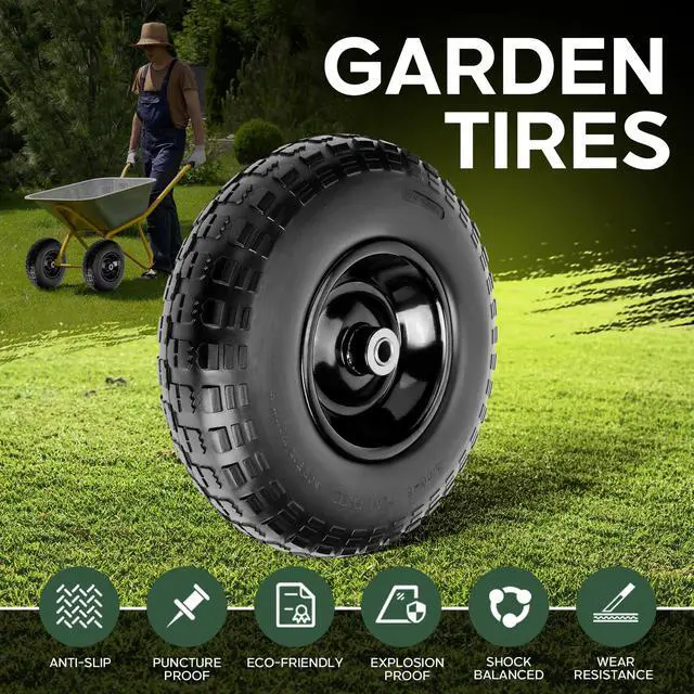 Alt view image 4 of 6 - Taifa 4 PCS 13 Inch Rubber Solid Flat Free Replacement Tires and Wheels 4.00-6 with 5/8'' Axle Bore Hole, Air Less Wheel for Wheelbarrow/Wagon/Hand Truck/Trolley/Garden Scooter etc.