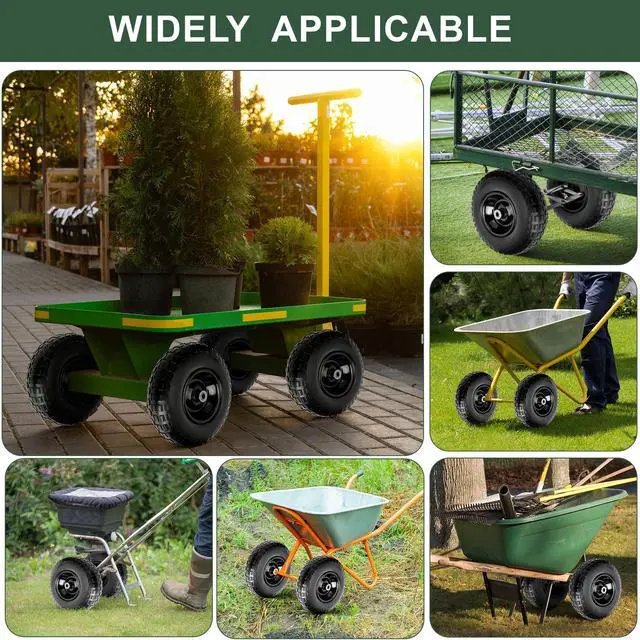 Alt view image 6 of 6 - Taifa 4 PCS 13 Inch Rubber Solid Flat Free Replacement Tires and Wheels 4.00-6 with 5/8'' Axle Bore Hole, Air Less Wheel for Wheelbarrow/Wagon/Hand Truck/Trolley/Garden Scooter etc.