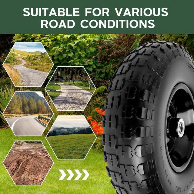 Alt view image 5 of 6 - Taifa 4 PCS 13 Inch Rubber Solid Flat Free Replacement Tires and Wheels 4.00-6 with 5/8'' Axle Bore Hole, Air Less Wheel for Wheelbarrow/Wagon/Hand Truck/Trolley/Garden Scooter etc.