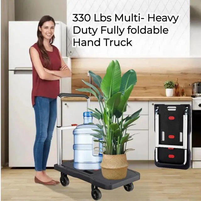Alt view image 2 of 7 - HBFBDRCT Folding Hand Truck, 330 Lbs Heavy Duty Luggage Cart, Portable Push cart Dolly with Adjustable Handle for Auto, Luggage, Personal, Travel, Moving Shopping and Office Use