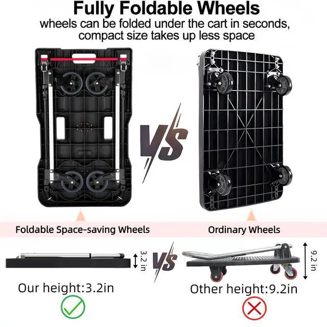 Alt view image 6 of 7 - HBFBDRCT Folding Hand Truck, 330 Lbs Heavy Duty Luggage Cart, Portable Push cart Dolly with Adjustable Handle for Auto, Luggage, Personal, Travel, Moving Shopping and Office Use