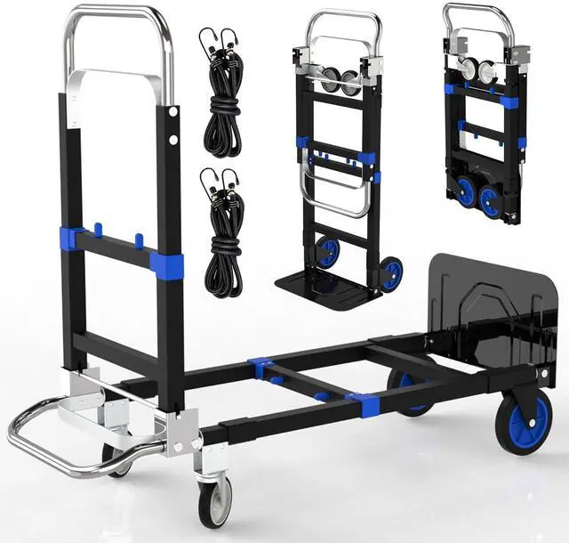Main image of Suzhi Foldable Hand Truck Moving Dolly Cart with 4 Wheels, 500 Lbs Load,2 Straps, Pre-Assembled, Save Room, Easy Folding Dolly for Furniture, Appliances, Boxes, Warehouse & Office Transport