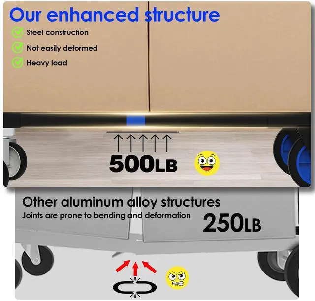 Alt view image 5 of 7 - Suzhi Foldable Hand Truck Moving Dolly Cart with 4 Wheels, 500 Lbs Load,2 Straps, Pre-Assembled, Save Room, Easy Folding Dolly for Furniture, Appliances, Boxes, Warehouse & Office Transport