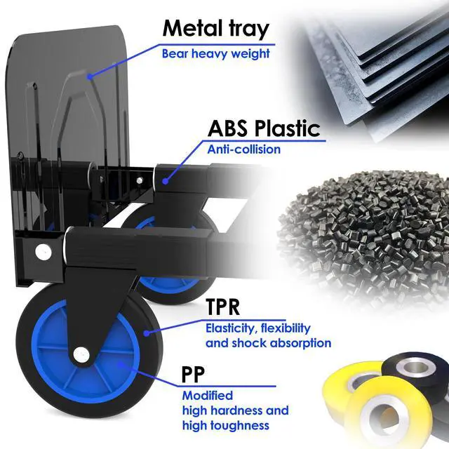Alt view image 4 of 7 - Suzhi Foldable Hand Truck Moving Dolly Cart with 4 Wheels, 500 Lbs Load,2 Straps, Pre-Assembled, Save Room, Easy Folding Dolly for Furniture, Appliances, Boxes, Warehouse & Office Transport